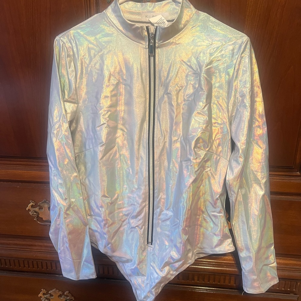 Holographic Zip-Front Bodysuit